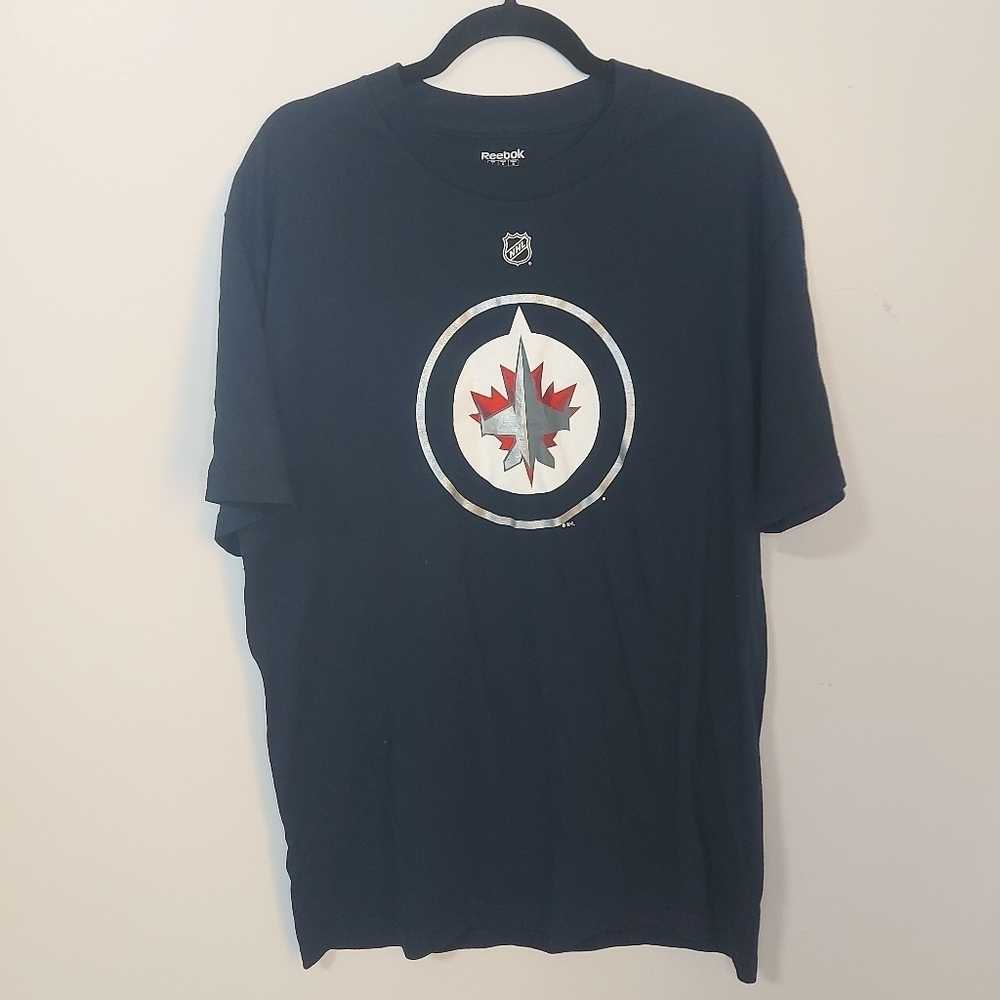 Reebok Navy Blue Winnepeg Jets Tshirt  #19 Petan Large